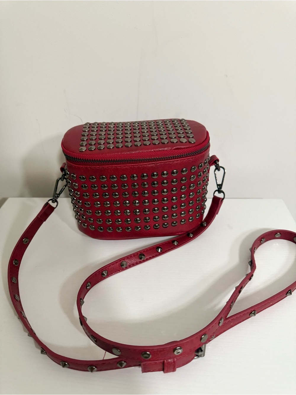 Studded Red Crossbody Bag - Women's Shoulder Bag